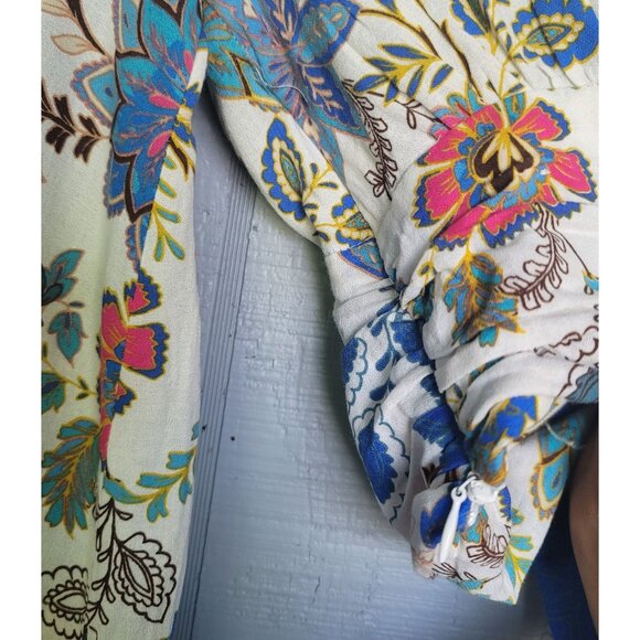 Zara Floral Print Long Puffed Balloon Sleeve  Tie Front Cropped Blouse . Size S - Picture 7 of 8